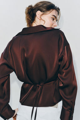 BLUSA SATINADA CINTUR?N / Marr?n chocolate - Zara фото 3