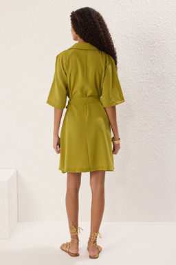 TRENDYOLMILLA Yag Yesil Kusakl? Duz Dugme Detayl? Mini Dokuma Gomlek Elbise TWOSS25EL00436  фото 4
