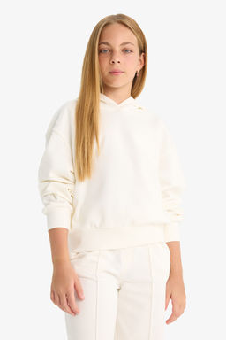 Pamuklu Relax Fit Kap__onlu Basic Sweatshirt K_z _ocuk - Defacto фото 3