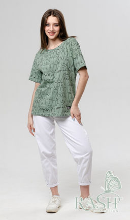 Футболка "Лица" oversize оливка Цвет:как на фото