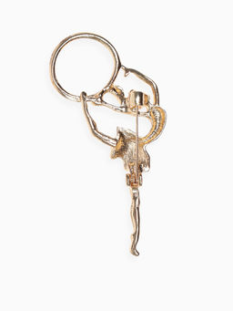 Брошь Гимнастка с хула-хупом, цвет чёрно-белый в золоте