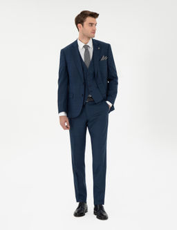 Lacivert Ex. Slim Fit Yelekli Tak_m Elbise