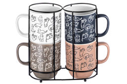 Набор 4 кружек 400 мл 12*8,5*11см Кошачья жизнь на металлической подставке - Elan gallery фото 5
