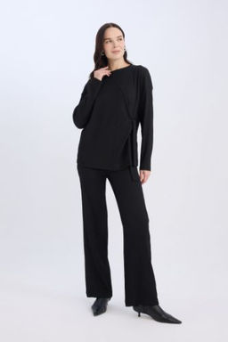 Burumcuk Pantolon Wide Leg Genis Bol Paca Esnek Belli