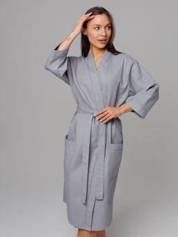 Женский укороченный вафельный халат с планкой серый В-11 (20)
