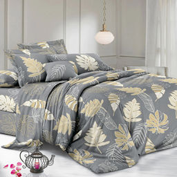 Постельное белье, комплект Дуэт (семейный) "Тропические листья", 5 предметов: 2 пододеяльника 145х215см, евро-простыня 220х240см, 2 наволочки 70х70см, микрофибра 80г/м2, упаковка "классическая" ПВХ 34,5х41см, "Домашняя мода" (Россия)
