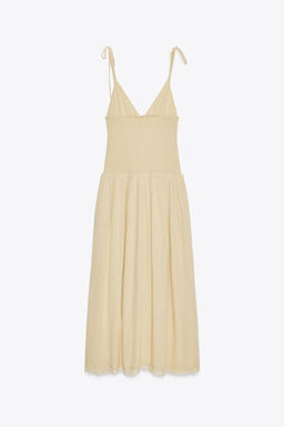 CONTRAST SMOCKED MIDI DRESS - Zara фото 14