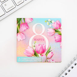 Подарочный набор, стикеры 4?20 л, отрывной блок 30 л., в открытке 8 Марта