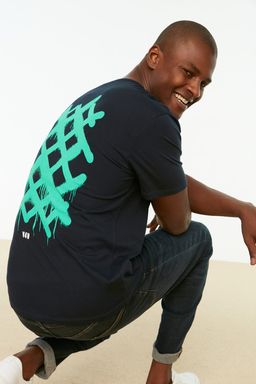 TRENDYOL MAN Lacivert Oversize/Genis Kesim K?sa Kollu Geometrik Bask?l? %100 Pamuklu T-Shirt TMNSS20TS1036 - Trendyolmilla фото 5