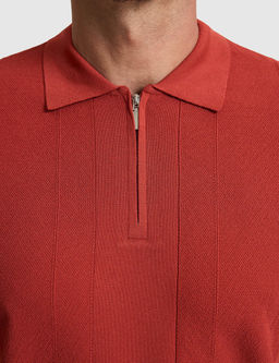 Kiremit Slim Fit Polo Yaka Fermuarl_ Triko Ti__rt