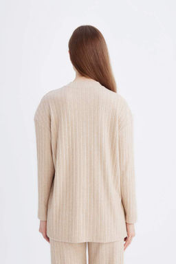 Мягкая меховая туника в рубчик с круглым вырезом и разрезом на бретельках с длинными рукавами Relax Fit - Defacto фото 5