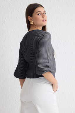 Trendyolmilla Mavi Kruvaze Cizgili Dokuma Bluz TWOSS25BZ00170 фото 12