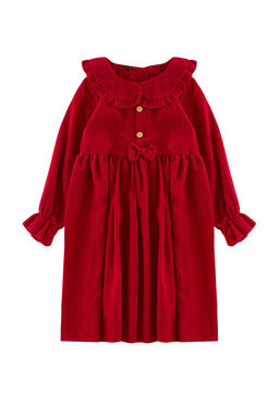 K?rm?z? K?z Cocuk Bebe Yaka Pamuklu Kadife Bayraml?k Dokuma Elbise TKDAW25EL00017
