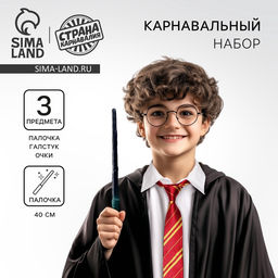 Карнавальный набор для магии Юный волшебник: очки, волшебная палочка, галстук