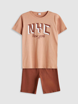 Bisiklet Yaka New York Bask?l? Erkek ?ocuk ?ortlu Pijama Tak?m?