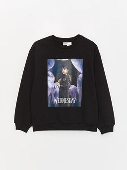Bisiklet Yaka Wednesday Bask?l? Uzun Kollu K?z ?ocuk Sweatshirt