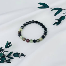 Браслет из Обсидиана, Яшмы и Пренита 20 см