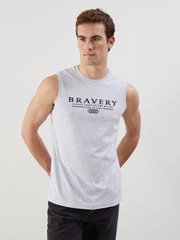 Bisiklet Yaka Bask?l? Erkek Kolsuz Ti??rt