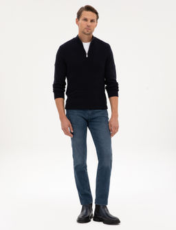 Lacivert Slim Fit Dik Yaka Fermuarl_ Triko Kazak - Pierre cardin фото 4