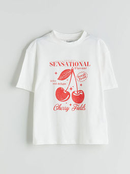 Bisiklet Yaka Bask?l? K?z ?ocuk Ti??rt