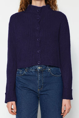 Lacivert Crop Yumusak Dokulu Dik Yaka Triko H?rka TWOAW22HI0174