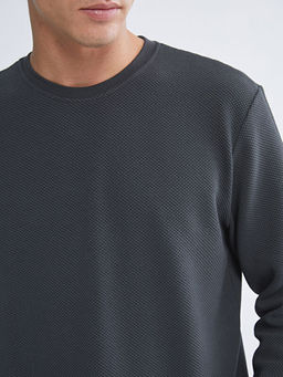 Bisiklet Yaka Uzun Kollu Erkek Dokulu Sweatshirt