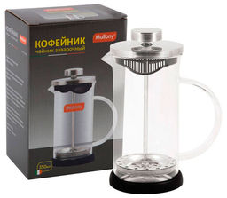Чайник/кофейник (френч-пресс) стеклянный NERO GFP01-350ML чёрный 950065 /Mallony/  фото 4