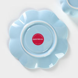 Чайная пара «Цветок», 3 предмета: чашка 240 мл, блюдце d=16 см, ложка, керамика, голубая