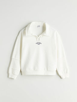 Polo Yaka K?z ?ocuk Kal?n Sweatshirt