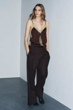 PANTAL?N PINZAS WIDE LEG ZW COLLECTION / Marr?n