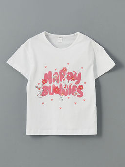 Bisiklet Yaka Bask?l? K?z ?ocuk Ti??rt