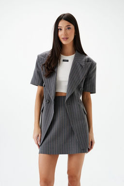 Пальто-пиджак Annete А5447 двубортный костюмная ткань серый  фото 6