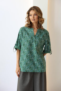 Блузка с V-вырезом и хлястиком на рукаве - Looklikecat фото 2