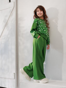 Костюм Данара(брюки+свитшот),цвет Зеленый(цветочки), Футер 74%х/б 20%пэ 6%л