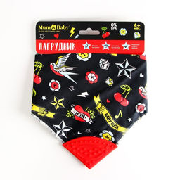 Нагрудник-бандана/слюнявчик для кормления «Я люблю есть» непромокаемый с прорезывателем, на кнопке