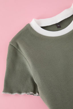 Ac?k Pembe K?z Cocuk Pamuklu Basic Regular Kal?p Kontrast Biye K?sa Kol Orme T-Shirt TKDSS25TS00024 - Trendyolmilla фото 3