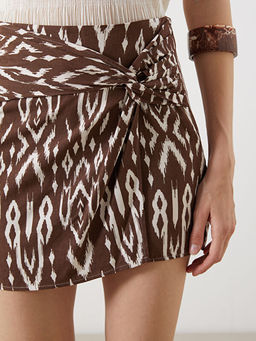 Beli Fermuarl? Desenli Keten Kar???ml? ?ort Etek