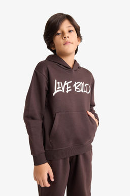 Kap__onlu Bask_l_ __i Yumu_ak T_yl_ Sweatshirt Erkek _ocuk - Defacto фото 3
