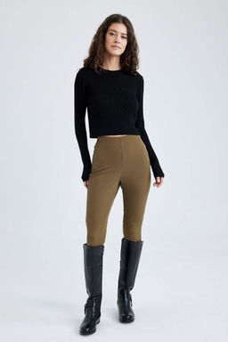 Короткие длинные брюки скинни на молнии с высокой талией - Defacto фото 3