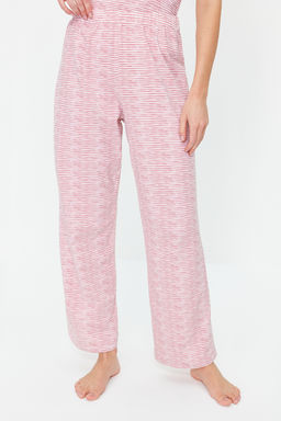 Trendyolmilla Pudra Pamuklu Cizgili Dantelli Ip Ask?l? Orme Pijama Tak?m? THMSS23PT00227 фото 6
