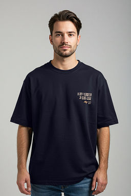 Lacivert Oversize/Geni_ Kesim Etnik Nak__l_ T-Shirt TMNSS25TS00167