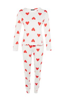Trendyolmilla Beyaz %100 Pamuklu Kalpli Orme Pijama Tak?m? THMAW21PT0566 фото 17