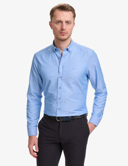 Mavi Oxford Slim Fit Kolay _t_lenebilir G_mlek