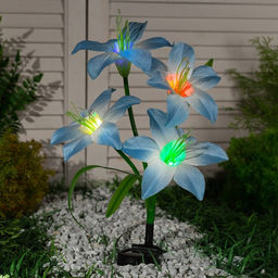 Садовый светильник на солнечной батарее Лилия синяя, 80 см,4 LED, свечение мульти (RGB) - Luazon lighting фото 2