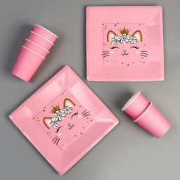 Набор посуды Котик: стаканы 6 шт., тарелки 6 шт. - Страна карнавалия фото 3