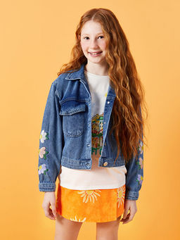 G?mlek Yaka Nak??l? K?z ?ocuk Jean Ceket