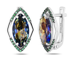 Серьги, мистик кварц синий , наноизумруд, Камея