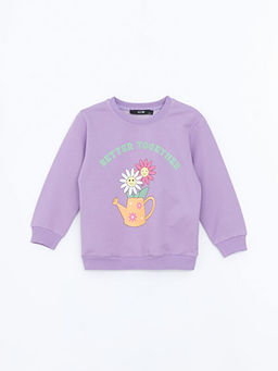 Bisiklet Yaka Bask?l? K?z Bebek Sweatshirt