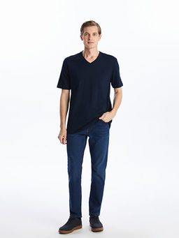 B?y?k Beden V Yaka K?sa Kollu Penye Erkek Ti??rt