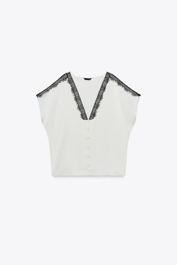 CONTRAST LACE SATIN BLOUSE - Zara фото 3
